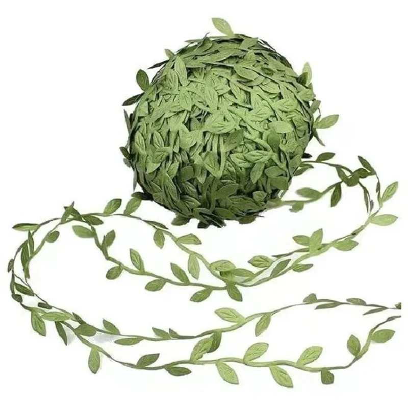 10m/roll Artificial Green Leaves for DIY Craft, Handmake Leaf Trim Ribbon, Wedding Party, Home Decoration Accessories