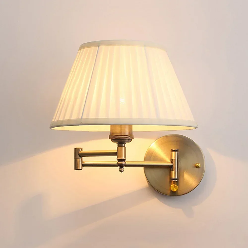 

Dimming Wall Light with Plug Switch with Lampshade Rocker Arm Wall Light for Bedroom Bedside Living Room Study Light