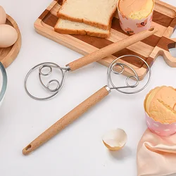 Kitchen Danish Dough Whisk - Wooden Danish Whisk for Dough with Stainless Steel Dough Hook - Traditional Dutch Whisk - Bread
