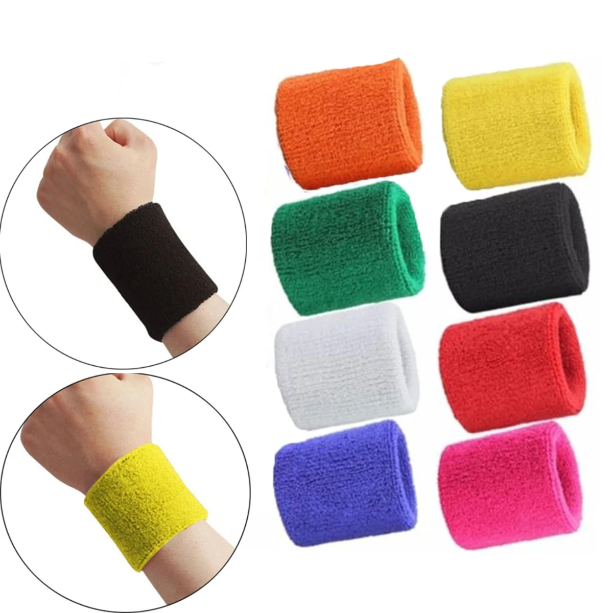 2Pcs Colorful Cotton Unisex Sport Sweatband Wristband Wrist Protector Running Badminton Basketball Brace Terry Cloth Sweat Band