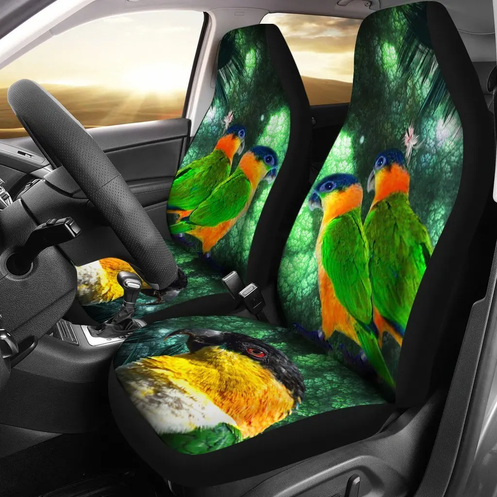 Caique Parrot Print Car Seat Covers Set 2 Pc, Car Accessories Seat Cover