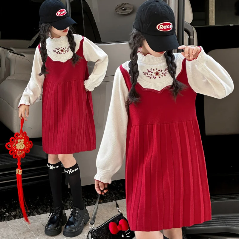 

Girls' Autumn and Winter College Style Dress2025New children's princess dress for little girls with a high-end feel, red sweater