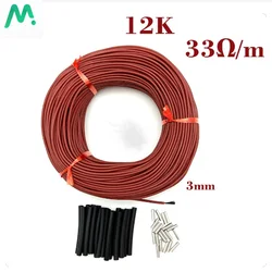 Cable calefactor de fibra de carbono, bobina de cables de calefacción de fibra de carbono de 10 a 100 metros, 12K, 33 Ohm/M, cubierta de goma de silicona, 220V