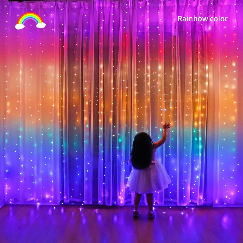 300LED Rainbow Curtain String Lights USB Waterproof Fairy Lights 8 modalità lampada a ghirlanda remota per decorazioni per esterni/interni