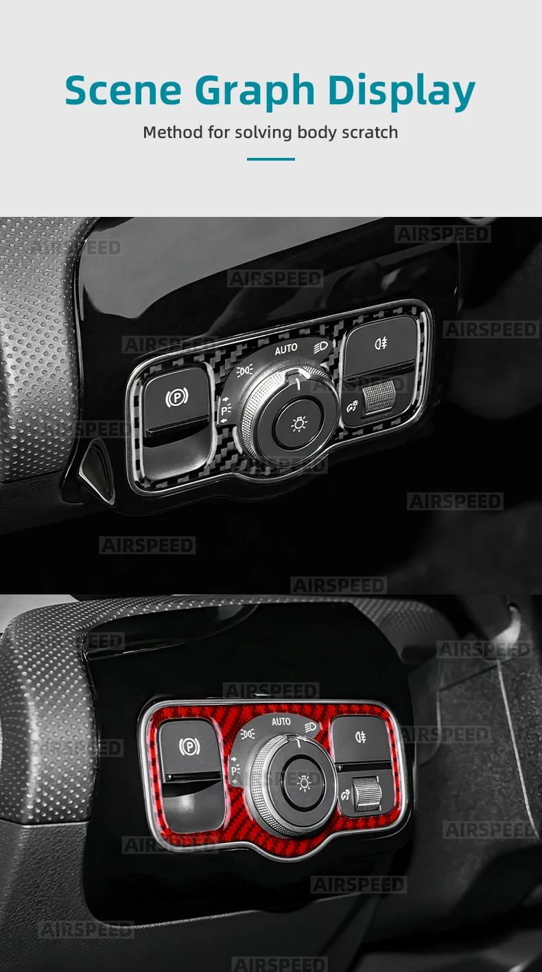 Echte weiche Carbonfaser für Mercedes Benz A CLA GLA GLE GLS W177 C118 H247 W167 X167 2020-2025 Scheinwerferschalter-Rahmen-Aufkleber – Detail 9