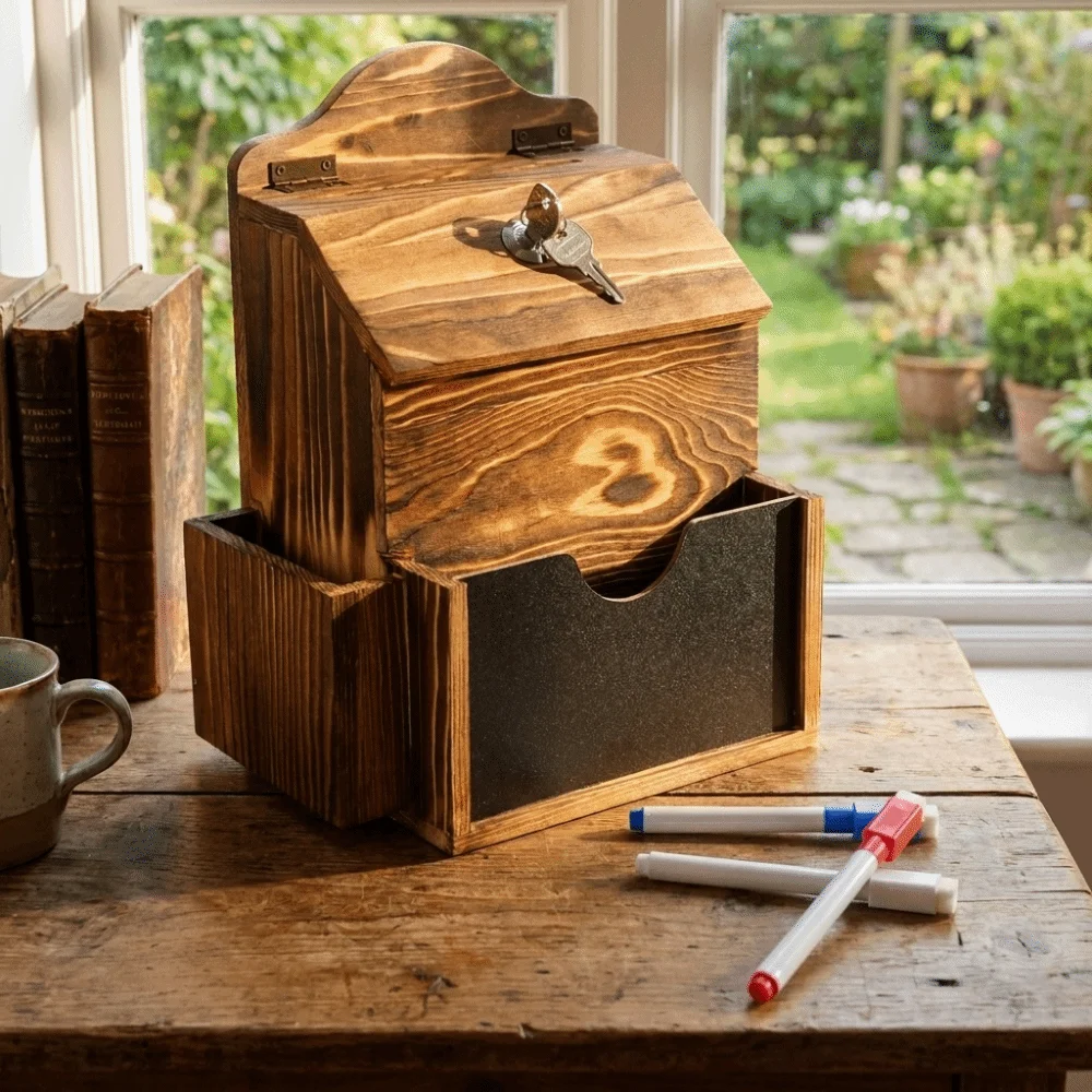 Retros Wooden Letter Box Lockable Retro Suggestion Box Decorative Large Storage Mail Post Box Retail