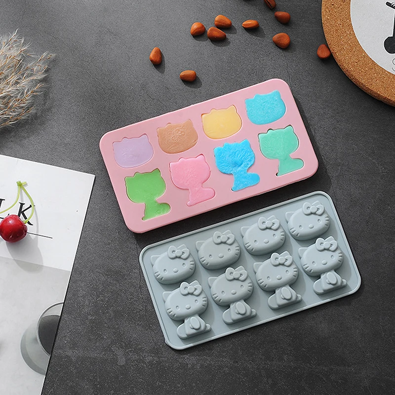 Sanrio 8 Grids Hello Kitty Silicon Ice Block Tray Mold Cake Chocolate Candy Baking Mold Diy Accesories Home Dessert Tool