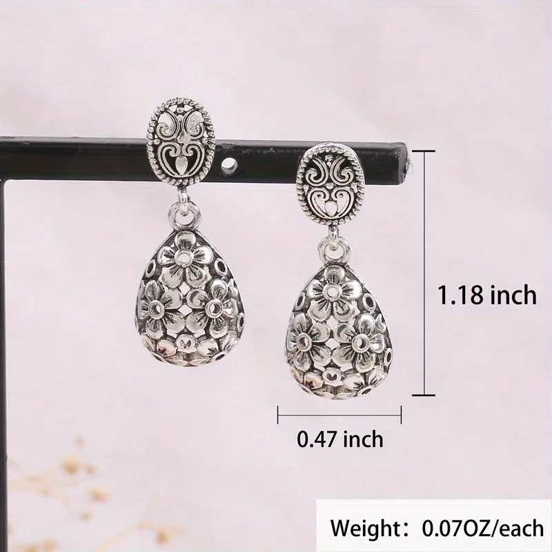 925 Silver Plated Floral Pattern Drop Earrings Metalwork Romantic Flower Sphere Dangle Earrings For Women Girls Lover Valentine\'