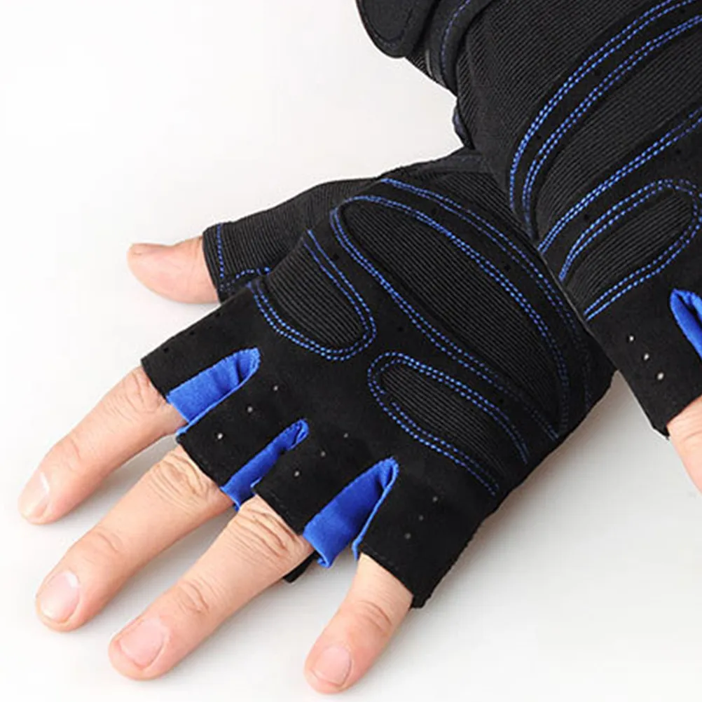 1Pair Sports Half-Finger Gloves Dark Blue Size Xl Fitness Gloves Outdoor Riding Weightlifting Breathable Elastic Comfortable