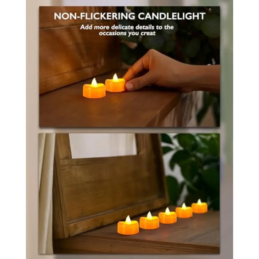24Pack Flameless Candles, Orange Tea Lights Battery Operated, Fake No Flickering Electric Votive Candles for Christmas Halloween view 4