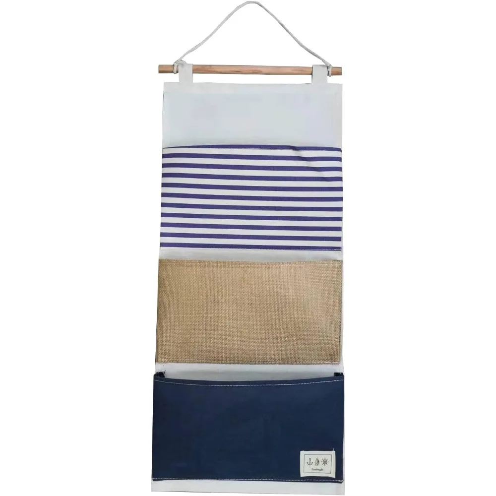 Sundry Storage Hanging Storage Bag/Wall Bag  Striped Splicing Wall Hanging Multi-Function Bag 3 Pockets