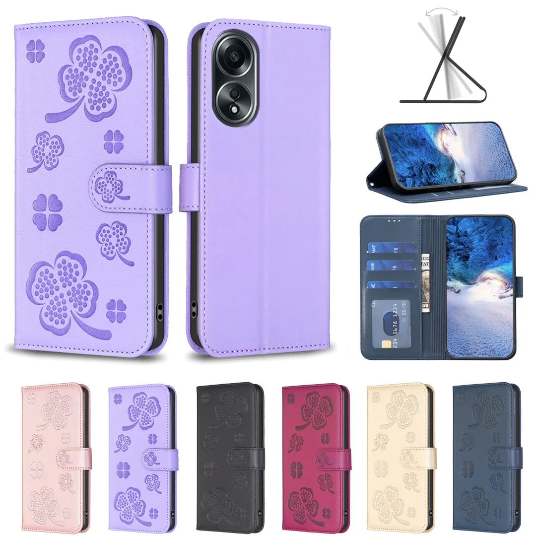 Clover Leather Case Anti-fall Flip Wallet phone Case For OPPO A18/A58/A59/A60/A78/A96/A98 4G/5G Reno7Z/8 FIND X5 X6 X7 Pro ULTRA