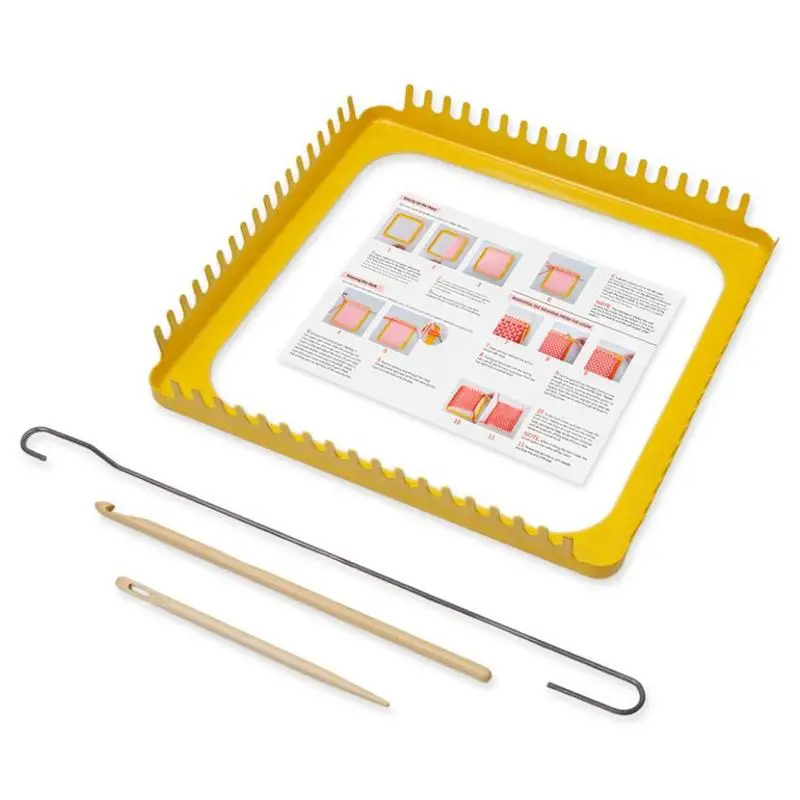 نول النسيج اليدوية ومجموعة هوك 18 الأسنان مربع الأصفر النسيج الإطار آلة ينسج النسيج الإطار للأطفال البالغين