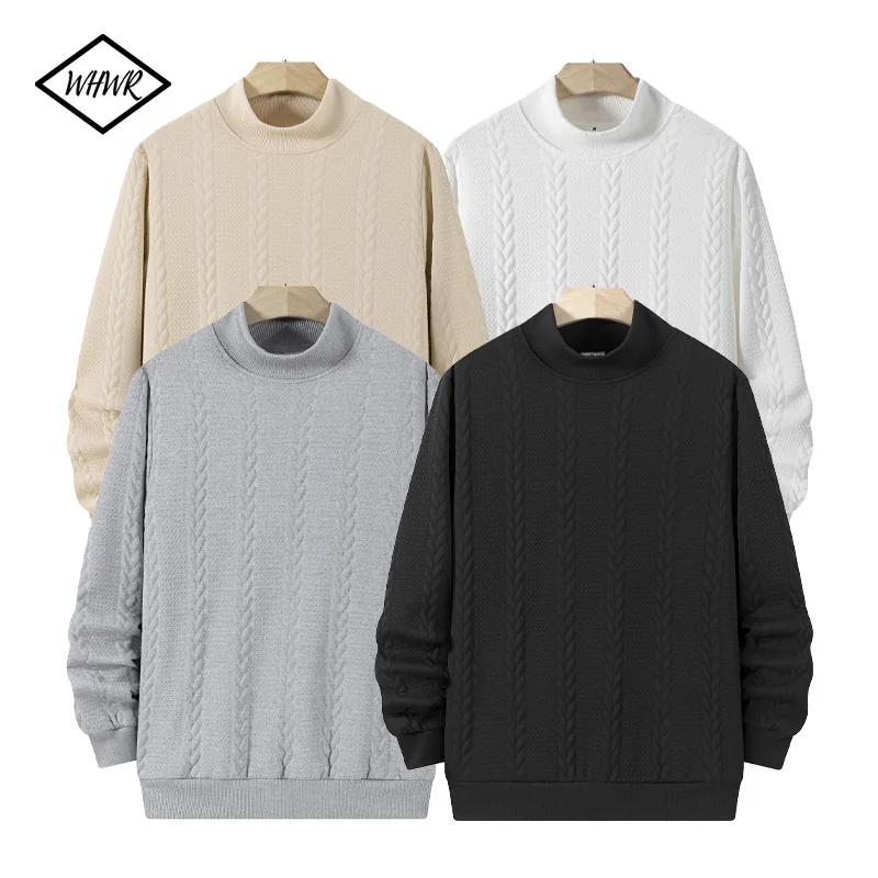 Men's long sleeved Pullover Knitted jacquard patterns spliced Sports Casual Warm turtleneck sweater fashion men Street Wear