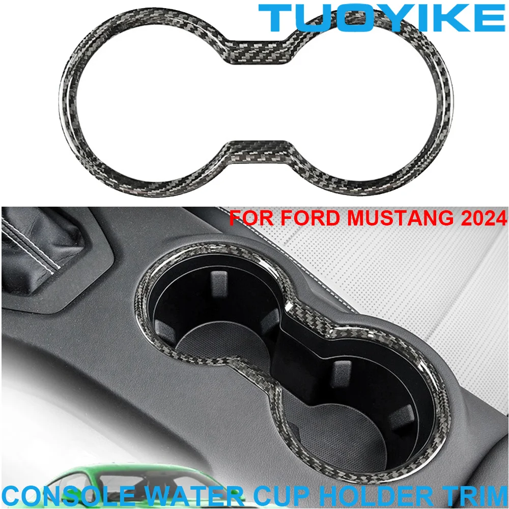 

Car Genuine Real Dry Carbon Fiber Interior Central Console Water Cup Holder Frame Trim Cover Decoration For Ford Mustang 2024