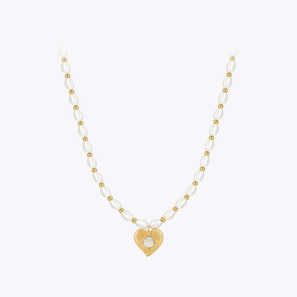 

ENFASHION Heart White Shell Pendant Pearl Necklace For Women Para Mujer Jewelry Necklaces Plated Gold Fashion Cute Gift P233409