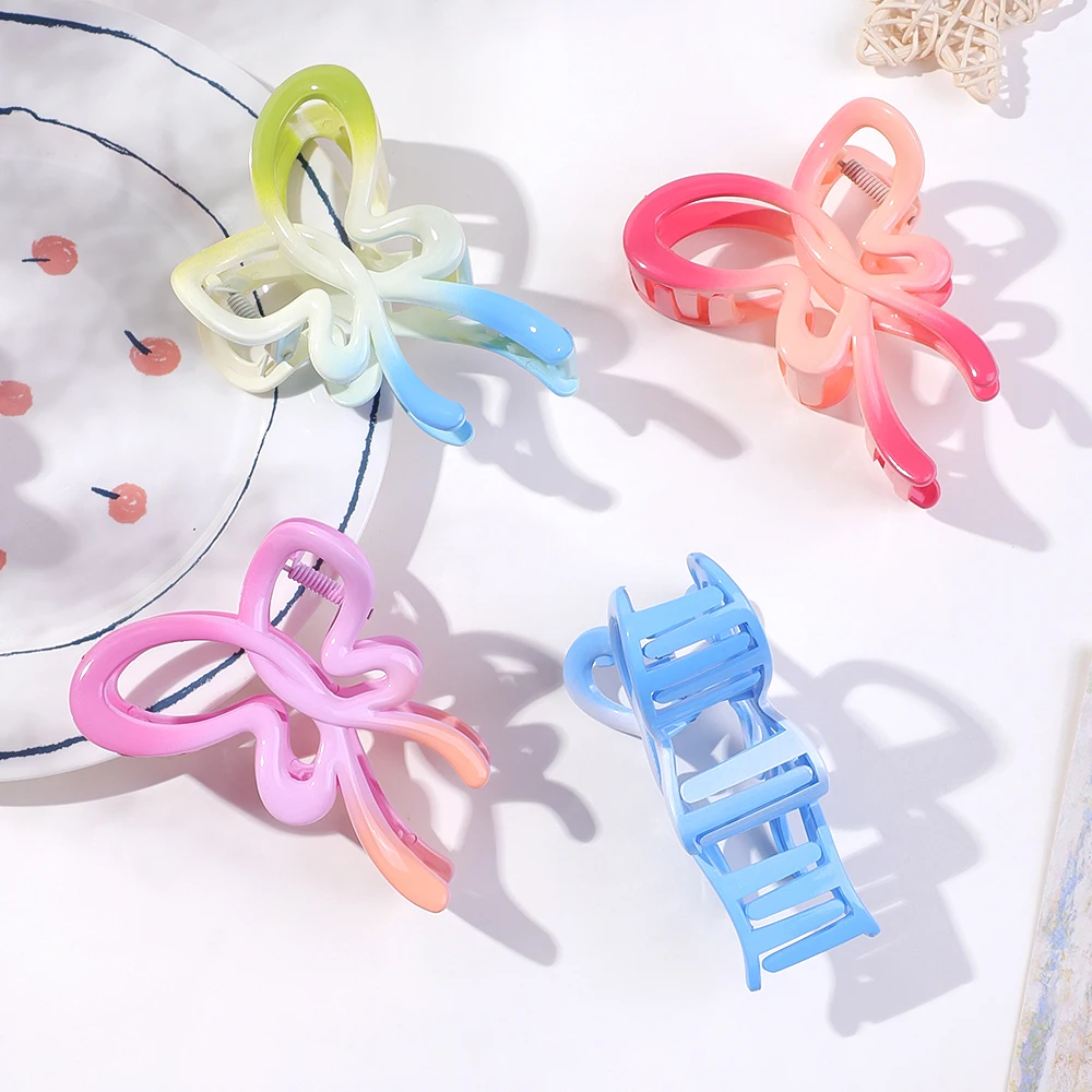 Sweet Gradient Color Heart Butterfly Hair Claw for Women Girl Cute Star Shape Shark Clip Updo Pin Hair Accessories Crab Hair Pin