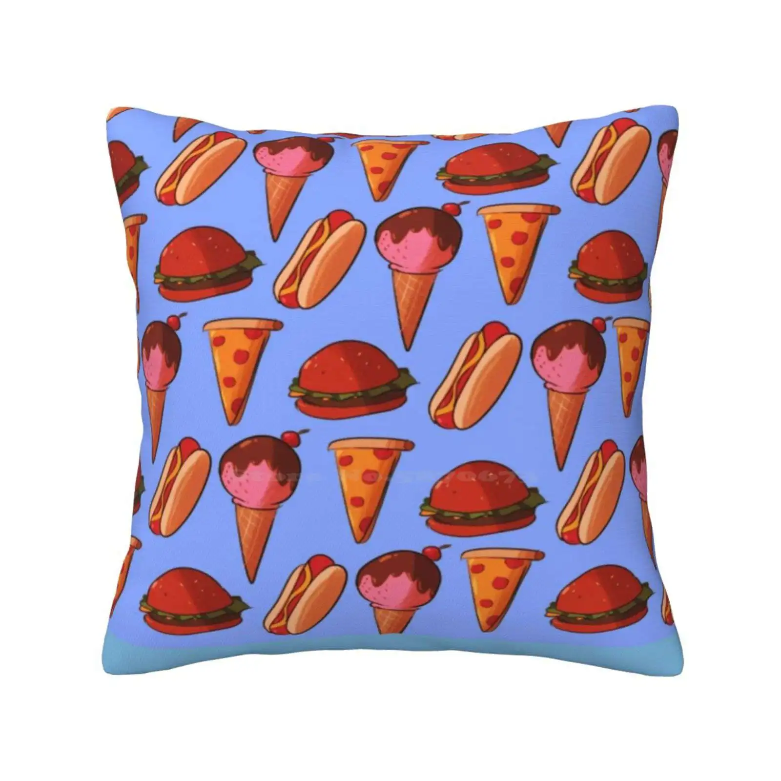 Eat Junk , Become Junk Funny Cute Decor Square Pillowcase Fast Food Pattern