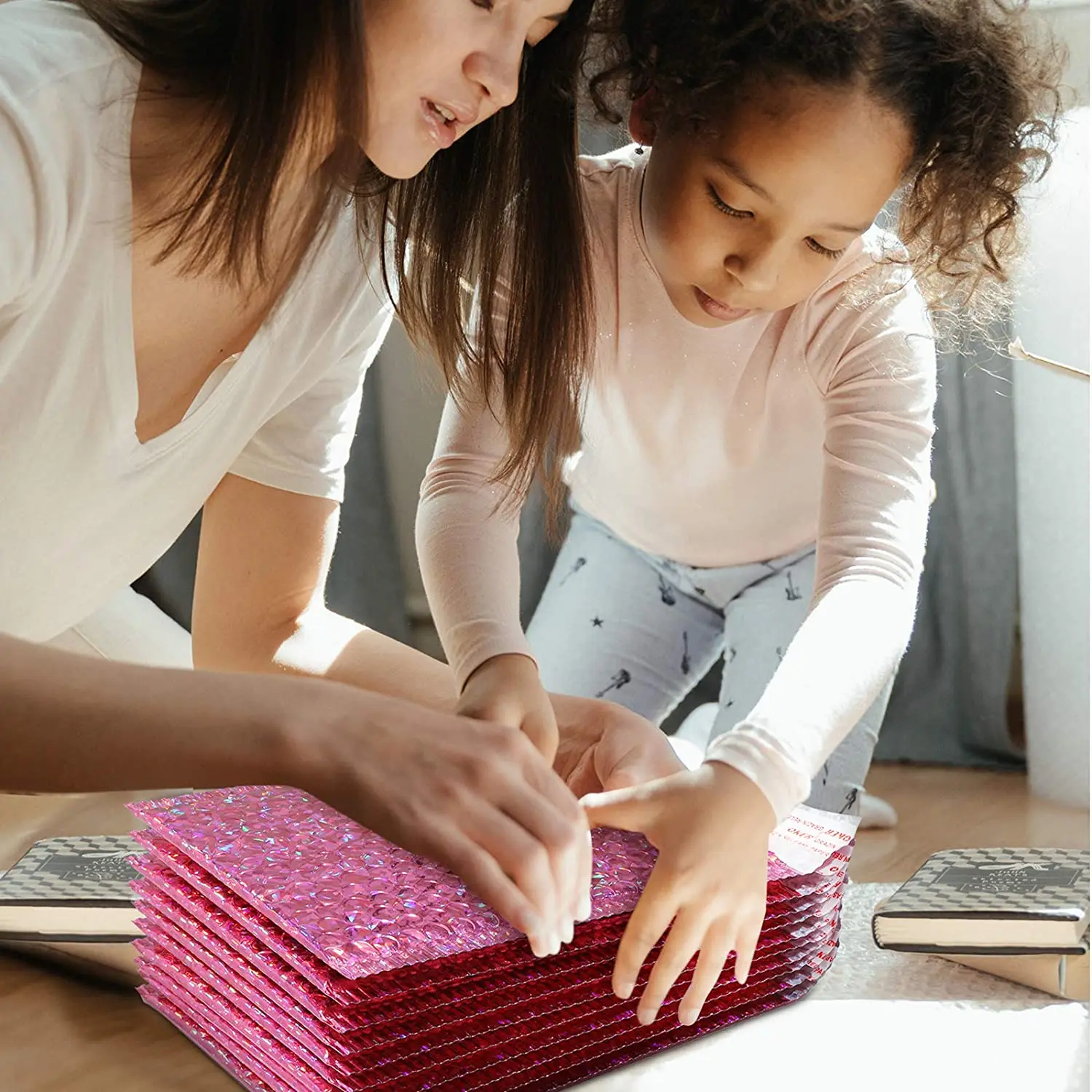 Sobres acolchados de plástico para embalaje de regalo, bolsa de plástico de color rosa, color rosa, 50 piezas