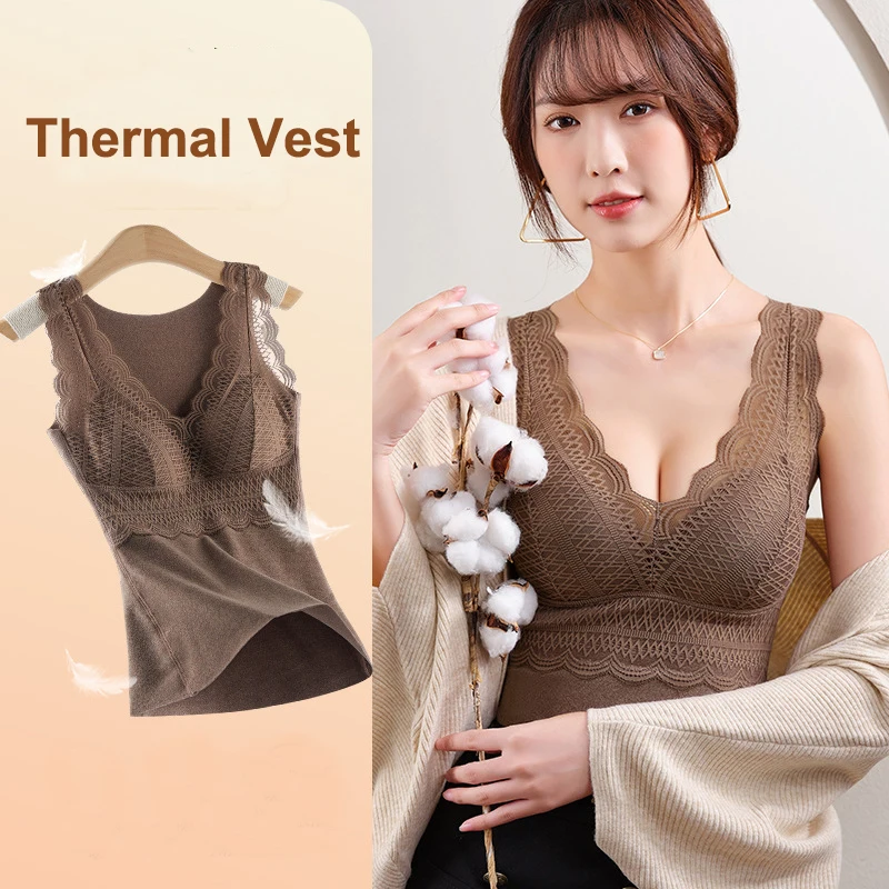 

Women Thermal Underwear Vest Thermo Lingerie Warm Tank Top With Bra Winter Clothing Inner Wear Undershirt Intimate Plus Size