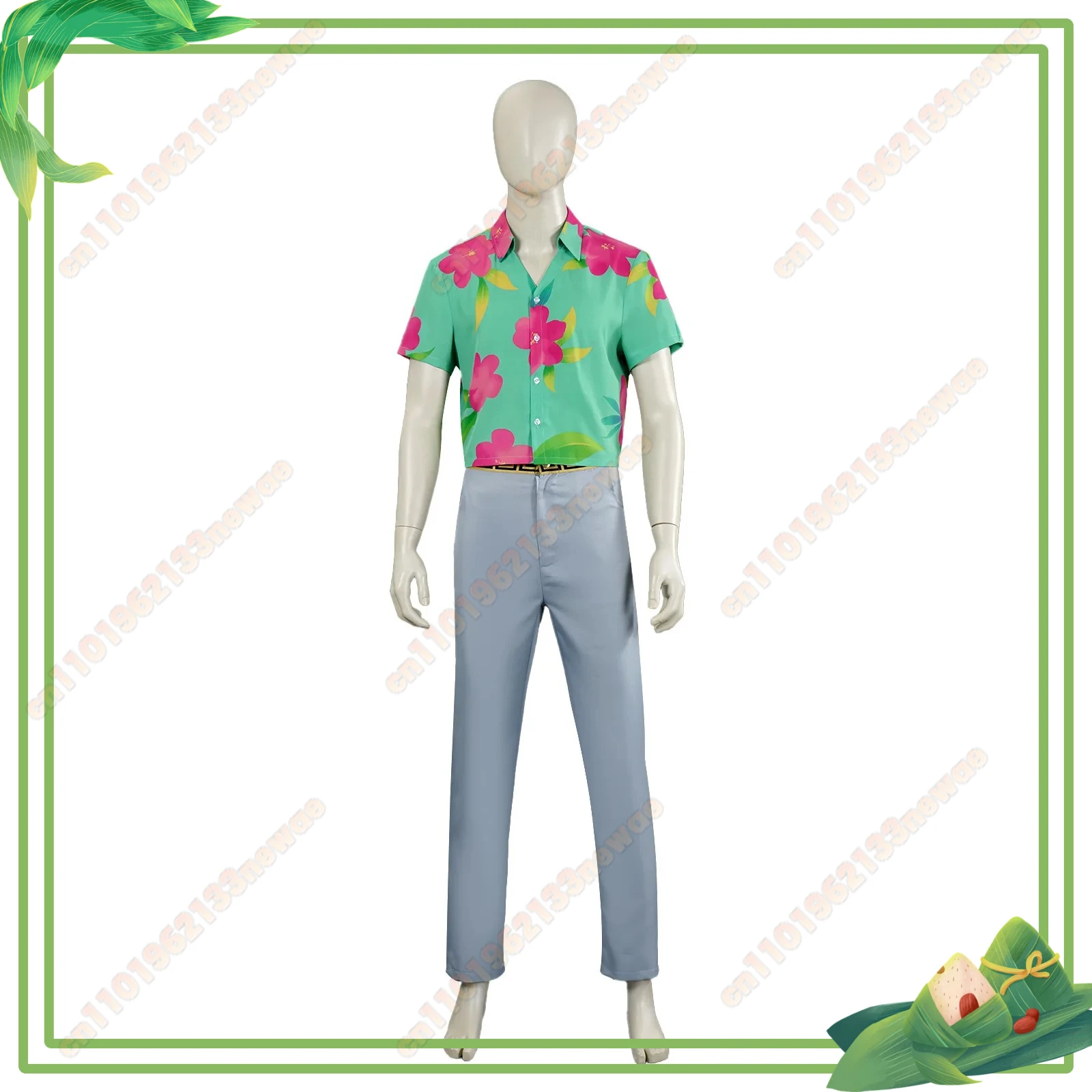 

MINISO KPop Demon Hunters Movie Abby Cosplay Costume for Boys Green Printed Shirt And Pants Full Suit Member of Saja