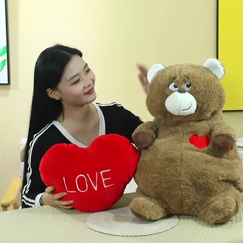 Creative Cartoon Plush Toy Dear, Transformable to a Love-shaped Bear, Perfect Gift for Girlfriend Confession or Children Gift