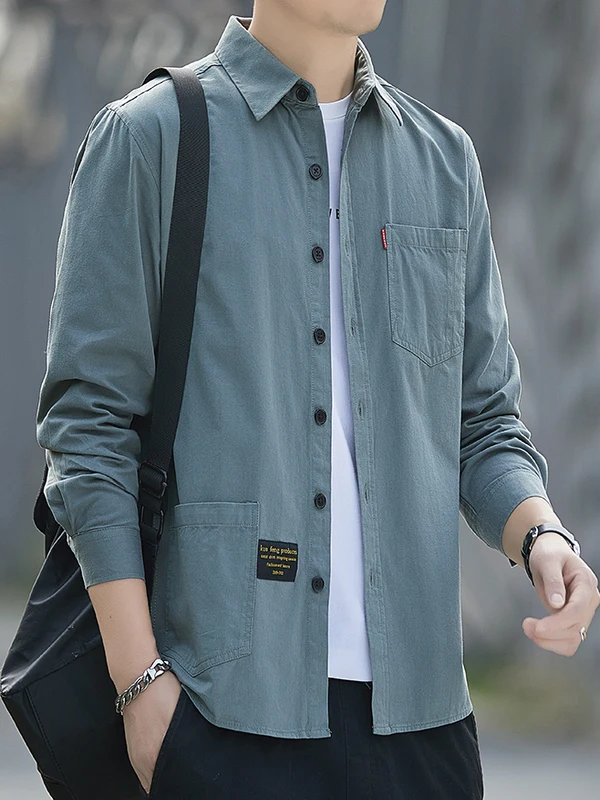 

Повседневная хлопковая рубашка с длинным рукавом для мужчин, летняя тонкая свободная рубашка из чистого хлопка, открытый кардиган, универсальная мужская рубашка на весну и осень, модная.