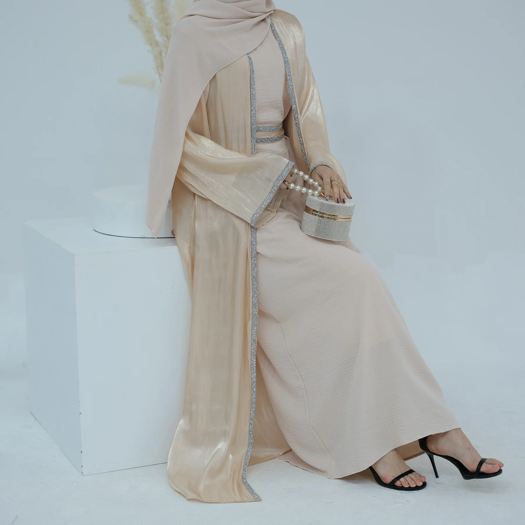 Eid Two Pieces Women Dubai Abaya Elegant Muslim Femme Dress Evening Party Jalabiya Islamic Turkey Dresses Moroccan Kaftan Robe