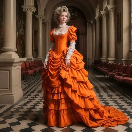 Orange History Victorian Evening Party Dresses 2025 Sweetheart Lace-up Corset Long Sleeve Civil War Southern Belle Prom Gown