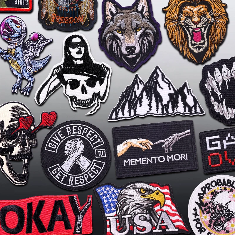 Tierische Wolf-Aufnäher zum Aufbügeln für Kleidung, Punk-Rock-Totenkopf-Patch, Thermoadhäsive Aufnäher für Kleidung, DIY
