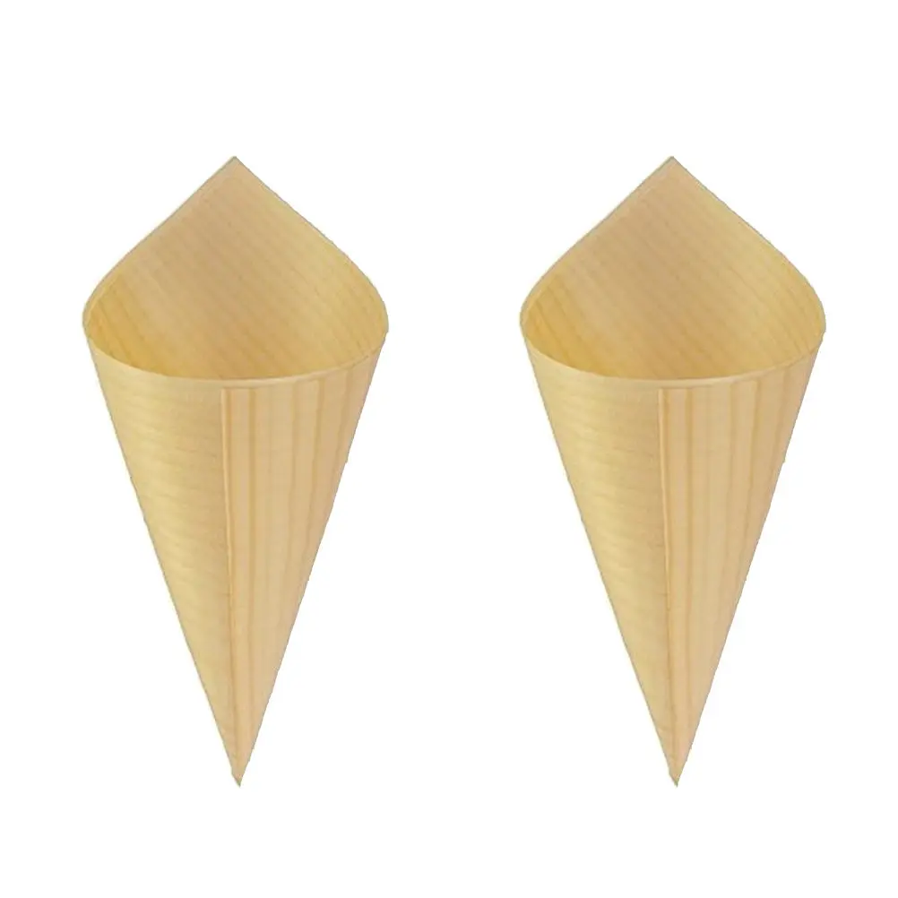 25Pcs Wood Disposable Ice Cream Cone Cups Party Snacks Appetizers Creative Cone Shape Biodegradable Serving Cones for Catering