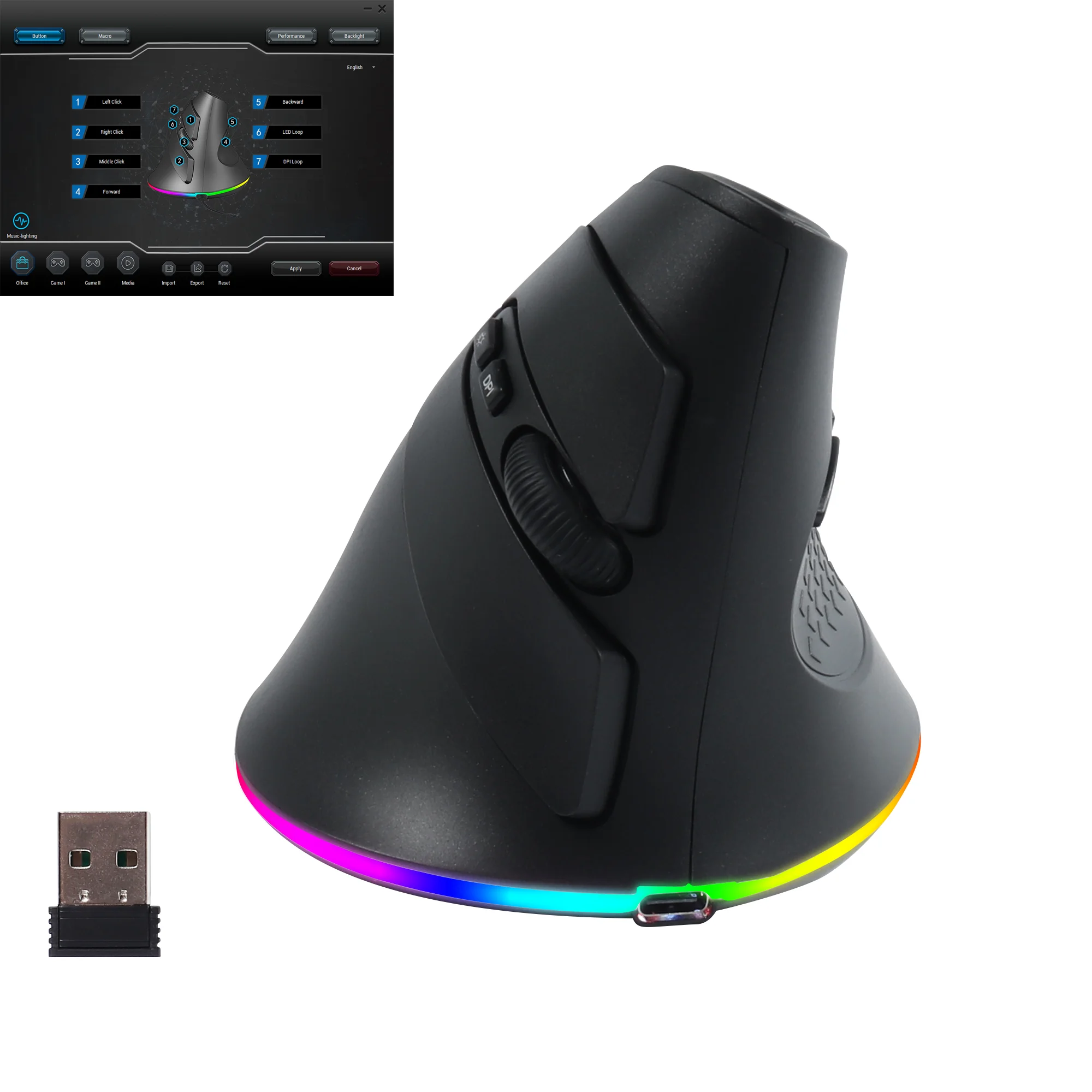 

Ergonomic Vertical Mouse Rechargeable Wired/Wireless Mouse Mice 3200DPI RGB Macro Programmable Mause For Laptop Desktop PC Game