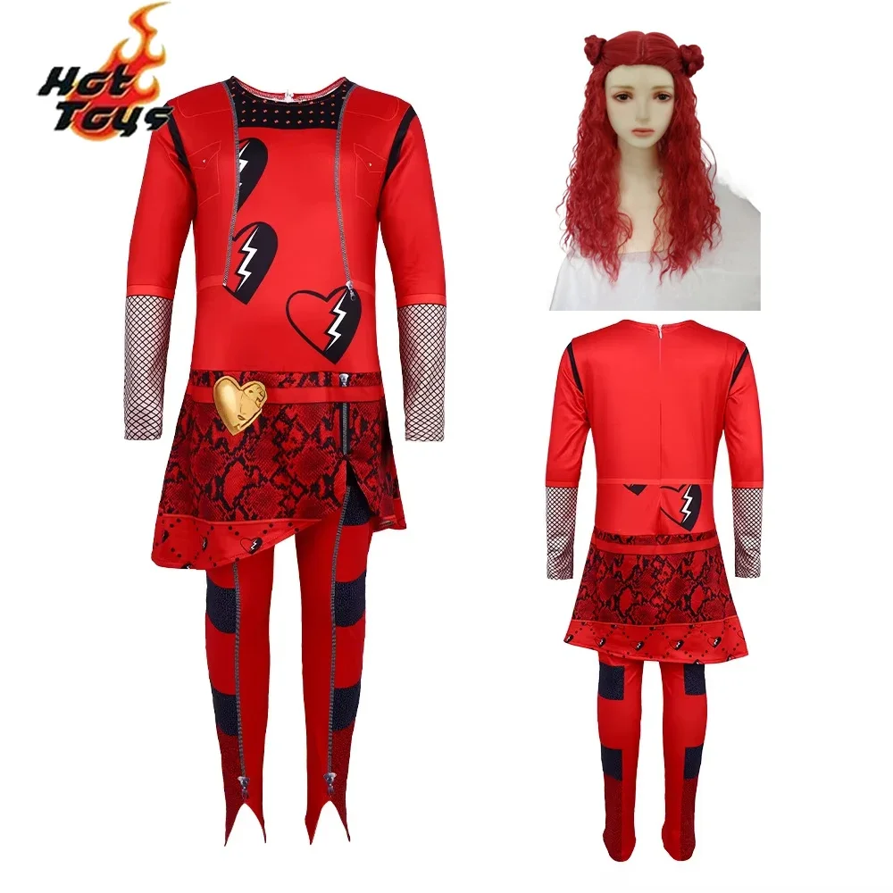 Descendants 4  Kids jumpsuit Red Cosplay Costume ，Halloween cosplay costume,Girls Christmas Birthday Party Dress Suit