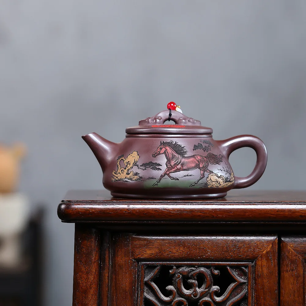 360ml Chinese Yixing Purple Clay Teapots Famous Handmade Dragon Pattern Xishi Tea Pot Raw Ore Dahongpao Kettle Zisha Tea Set