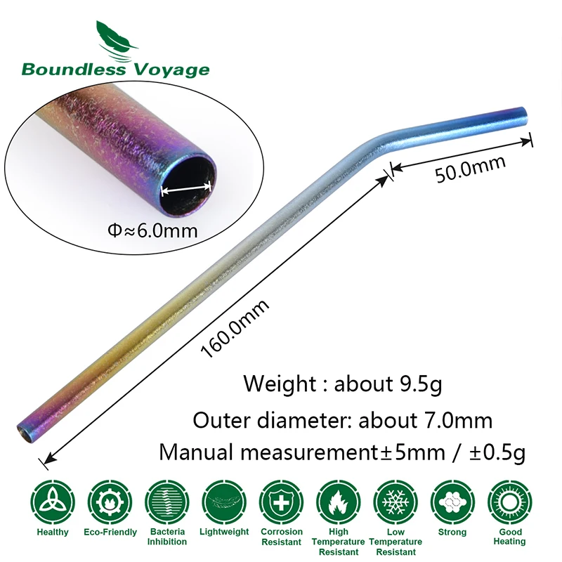 Boundless Voyage Titanium Straw Reusable Straight & Bent Colorful Straws for Boba Bubble Tea Milk Drinkware with Cleaning Brush