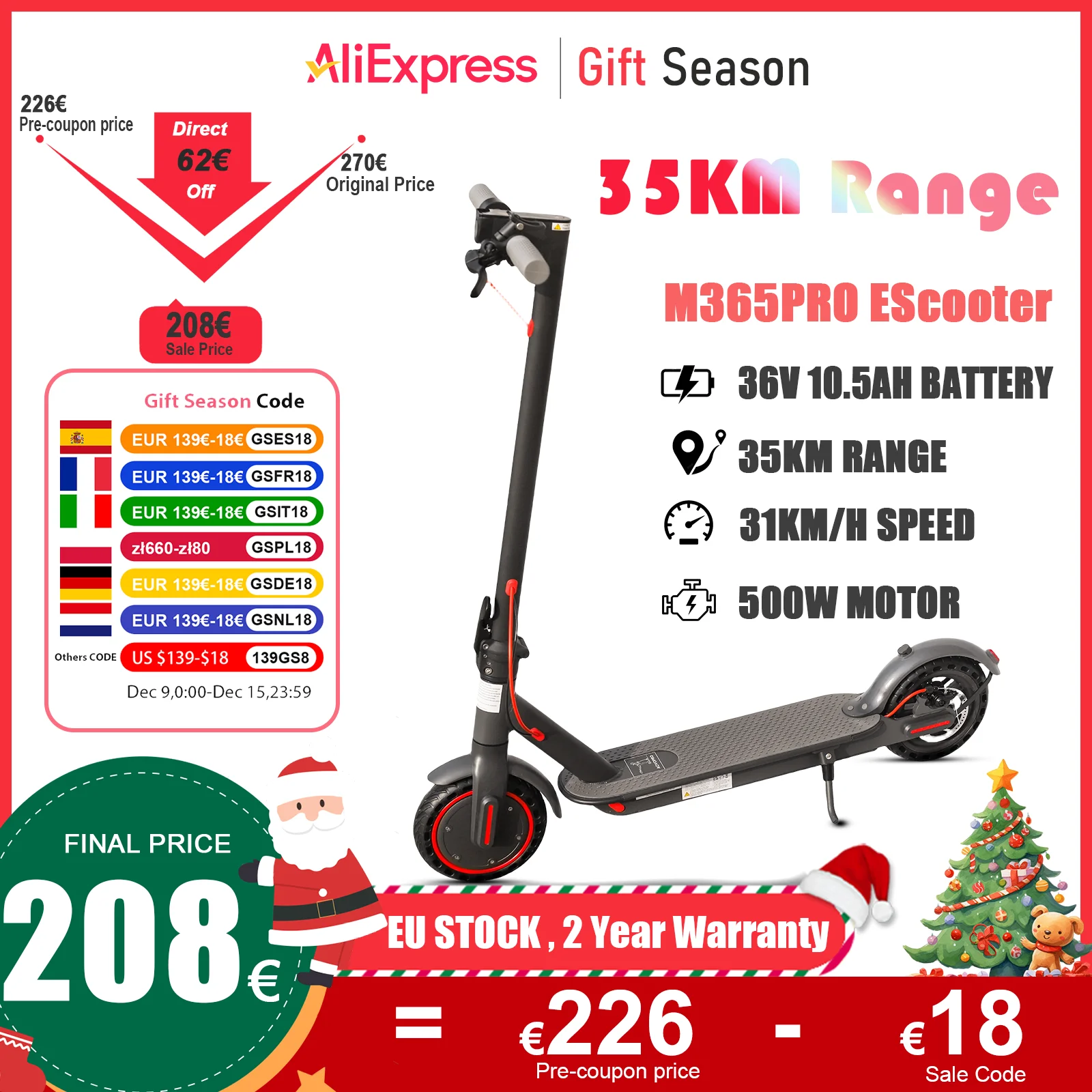 AOVOPRO ES80 500W Electric Scooter 36V 10.5AH 31KM/H Speed 35KM Range Smart APP 8.5Inch Folding Double Brake M365PRO EScooter