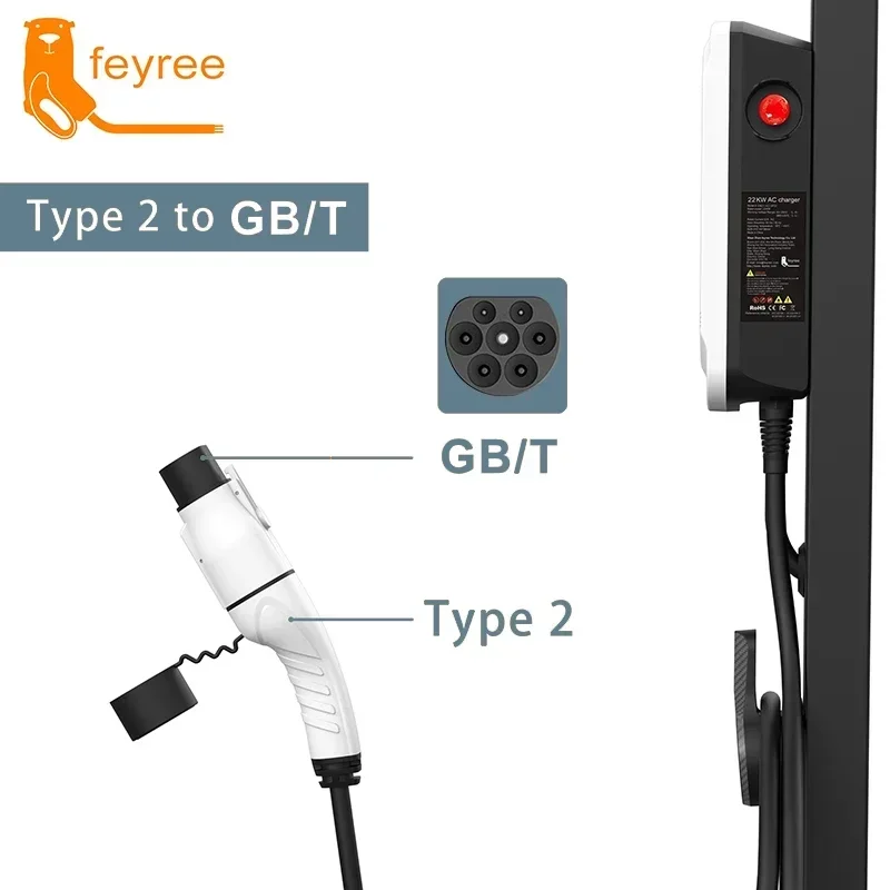 Feyree EV Charger Adapter Type 2 IEC 62196-2 to GB/T Converter for China Standard Electric Vehicle Charging EV Connector 16A 32A