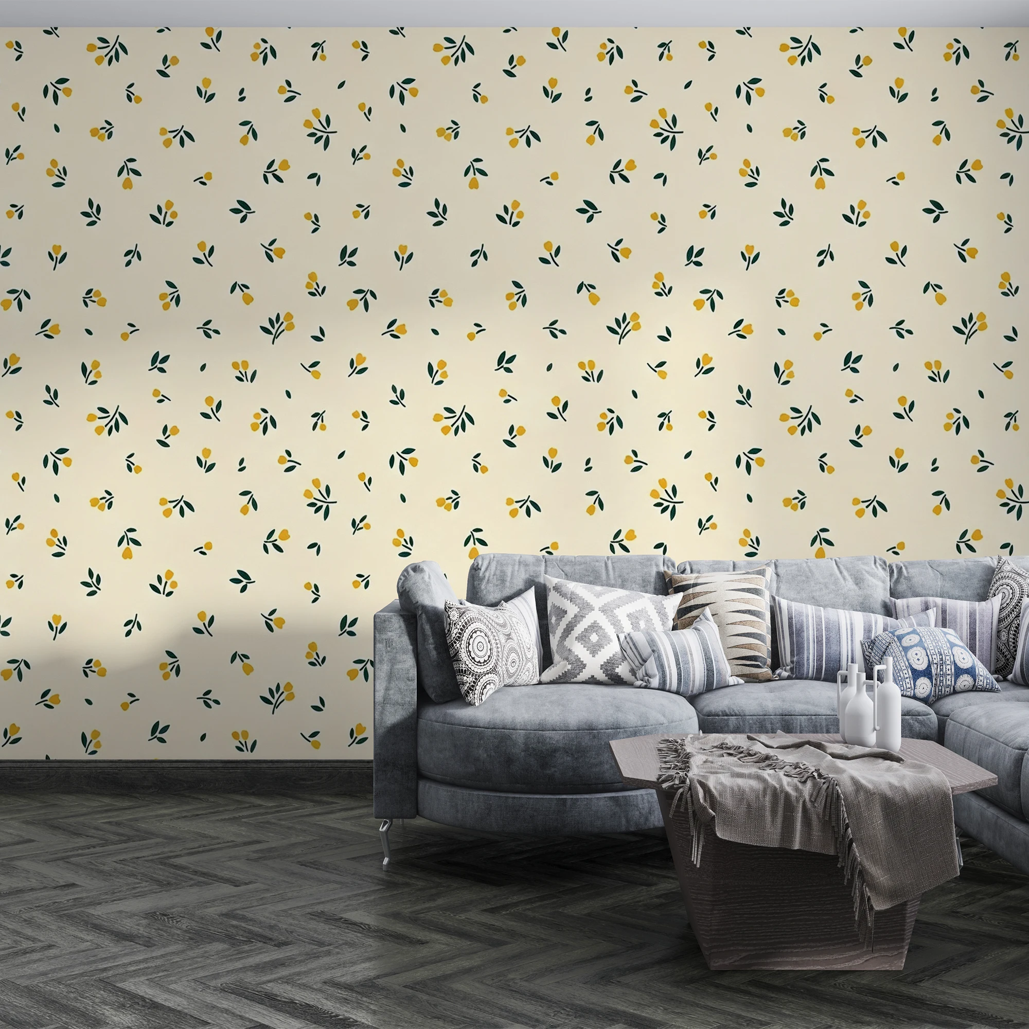 Custom Mural Wallpaper Small Yellow Floral Leaf Seamless Pattern Minimalist Plant Background Bedroom Living Room Wall Decor Pape
