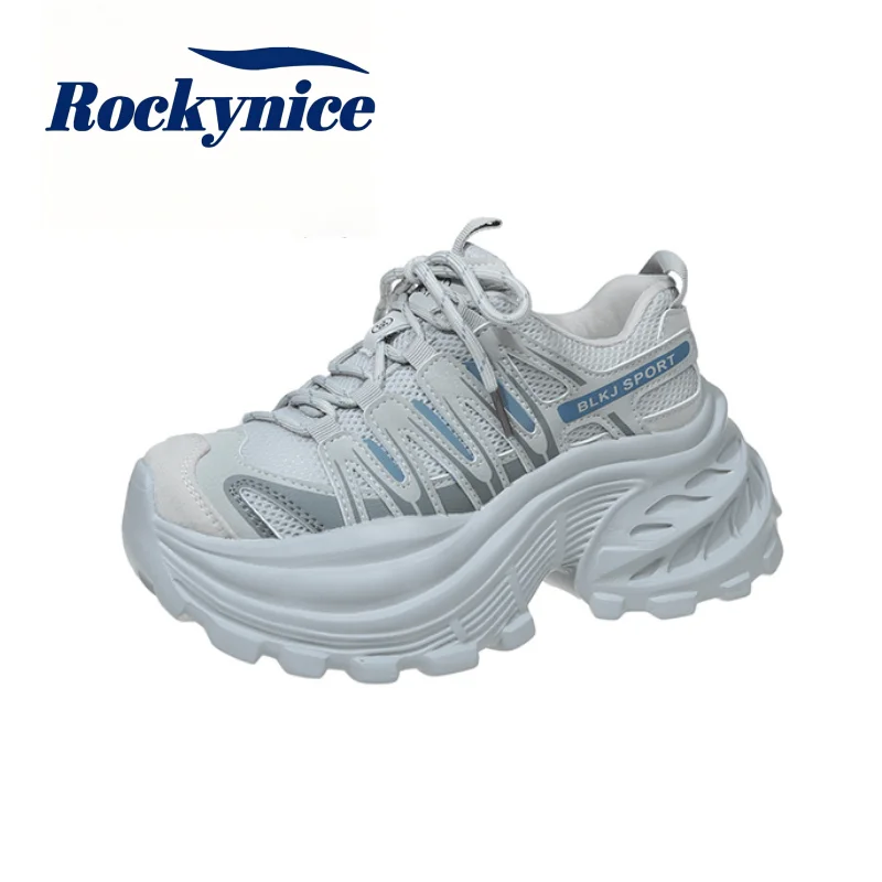 8.5CM High Platform Women Chunky Sneakers Breathable Mesh Platform Sport Shoes Woman Lace Up Thick Sole Casual Dad Shoes Mujer
