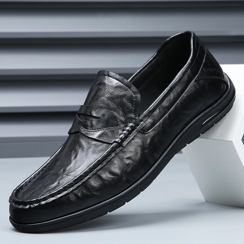 

Summer Luxury Brand Black Loafers Overfoot Men Genuine Leather Shoes Comfortable Breathable Casual Shoes Fashion Moccasin Shoes