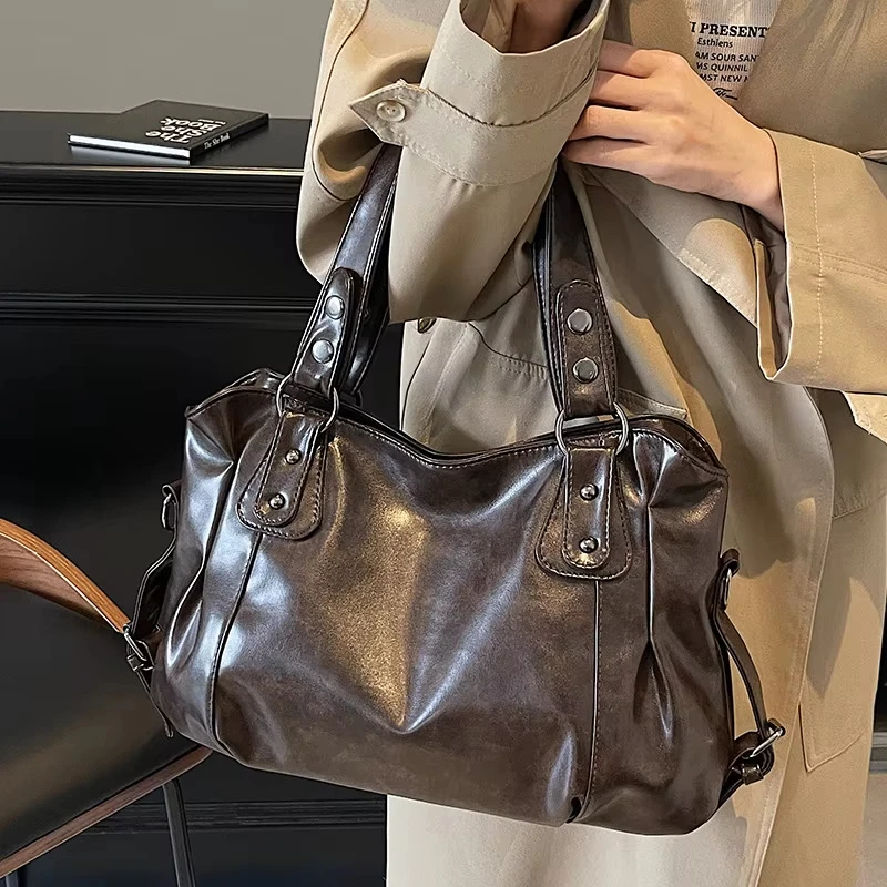 Women's Retro Casual Shoulder Bag High-end Sense Niche Diagonal Cross Tote Bag Versatile Commuting Large Capacity Handbag