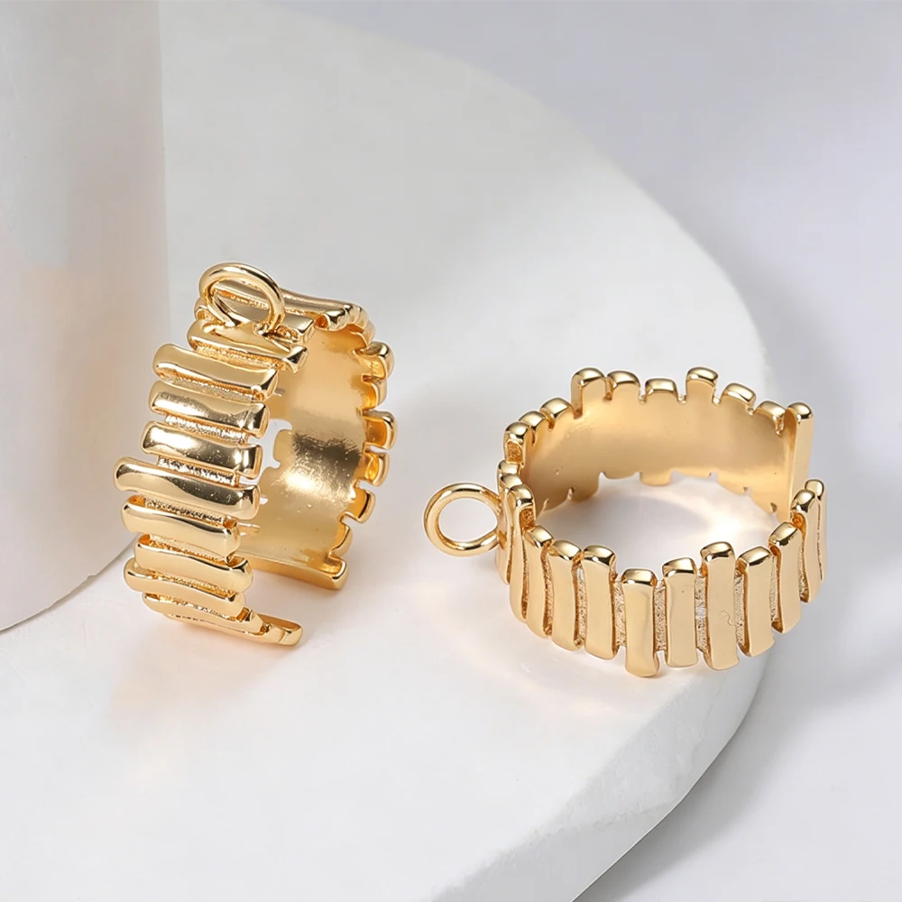 1 Stück 18K Vergoldeter Fingerring mit Öse, Schmuckherstellungszubehör, Unregelmäßiger Streifen-Offener Ring-Basis, DIY-Zubehör – Detail 5