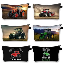 Play with Tractor Cosmetic Case Women Make Up Bag Organizer Farm Tractor Toiletries Bag Small Clutch Lipstick Girl Cosmetic Bags