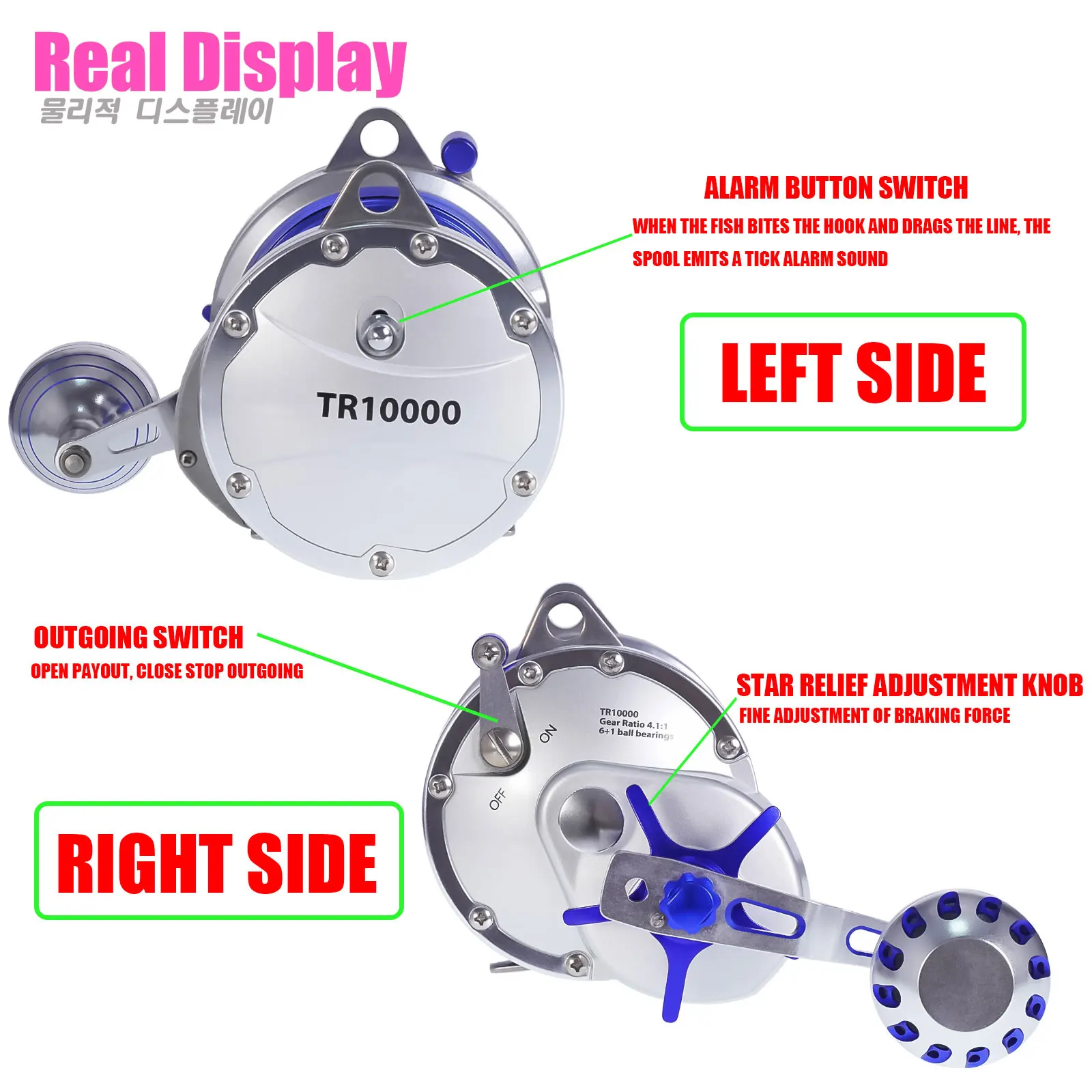 New Trolling Drum Fishing Reel TR10000 4.1:1 7+1BB All Aluminum Alloy Body Drag 30kg Saltwater Jigging Reels Carretilha De Pesca