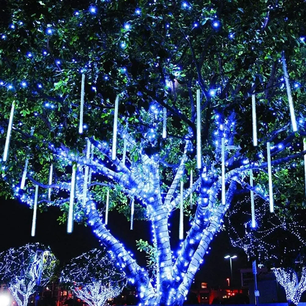 Luces de lluvia de meteoritos, 11,8 pulgadas, que caen 8 tubos, luces de gota de lluvia al aire libre, decoración de vacaciones de árbol de boda de Navidad