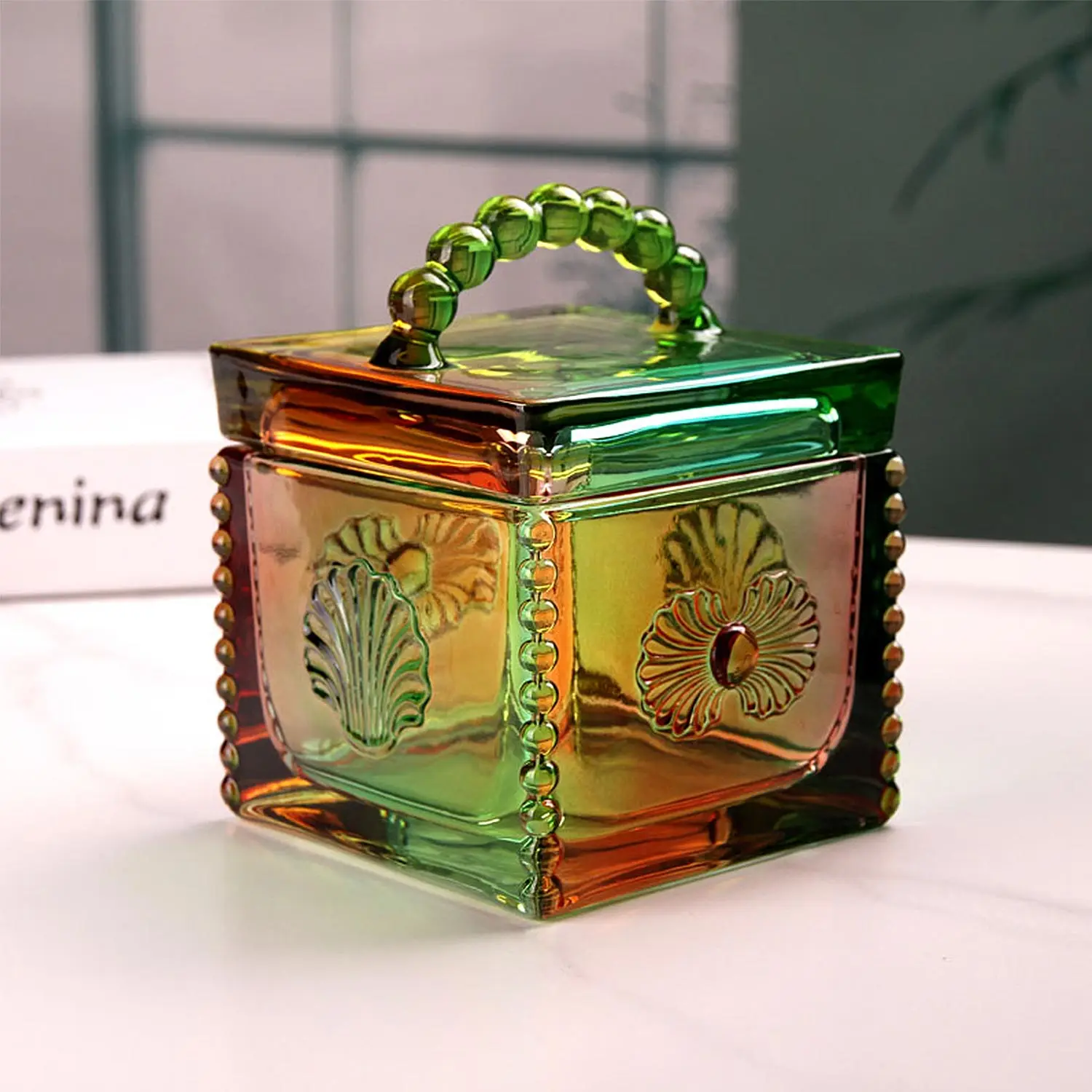 

Стеклянная банка для конфет Gkesgm с тиснением и квадратным дизайном, для свадебного фуршета, декоративная, разноцветная, с крышкой