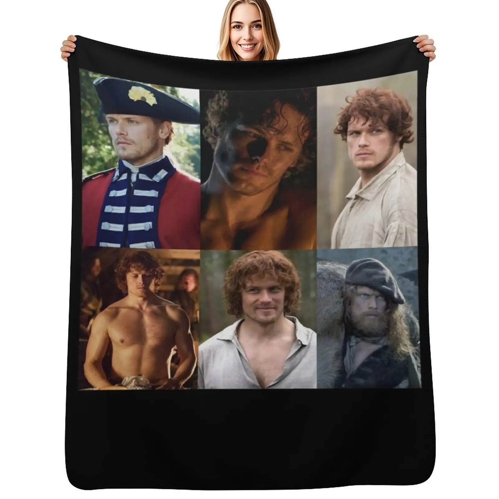 

People Call Me Jamie Fraser Collage Sam Heughan Retro Wave Throw Blanket Weighted Furrys Summer Beddings funny gift Blankets
