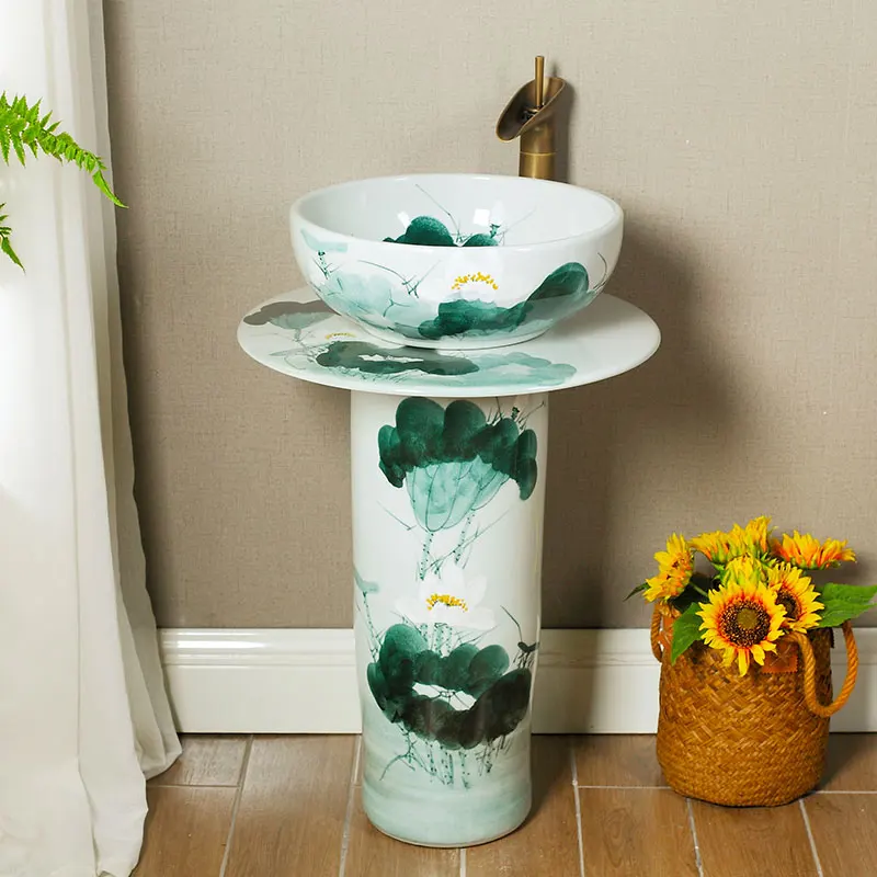 Toilet Vertical Washstand Basin One Pillar Basin Ceramic Pillar Basin Landing Balcony pedestal basin