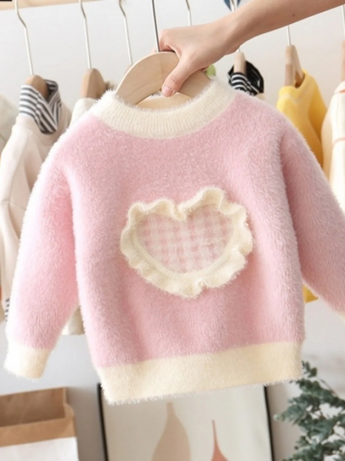 

Вязаный свитер из норки Thiened для девочек, толстовка с капюшоном в Корейском стиле, зимняя модная основа irt round Ne Long Sve Commute Sle