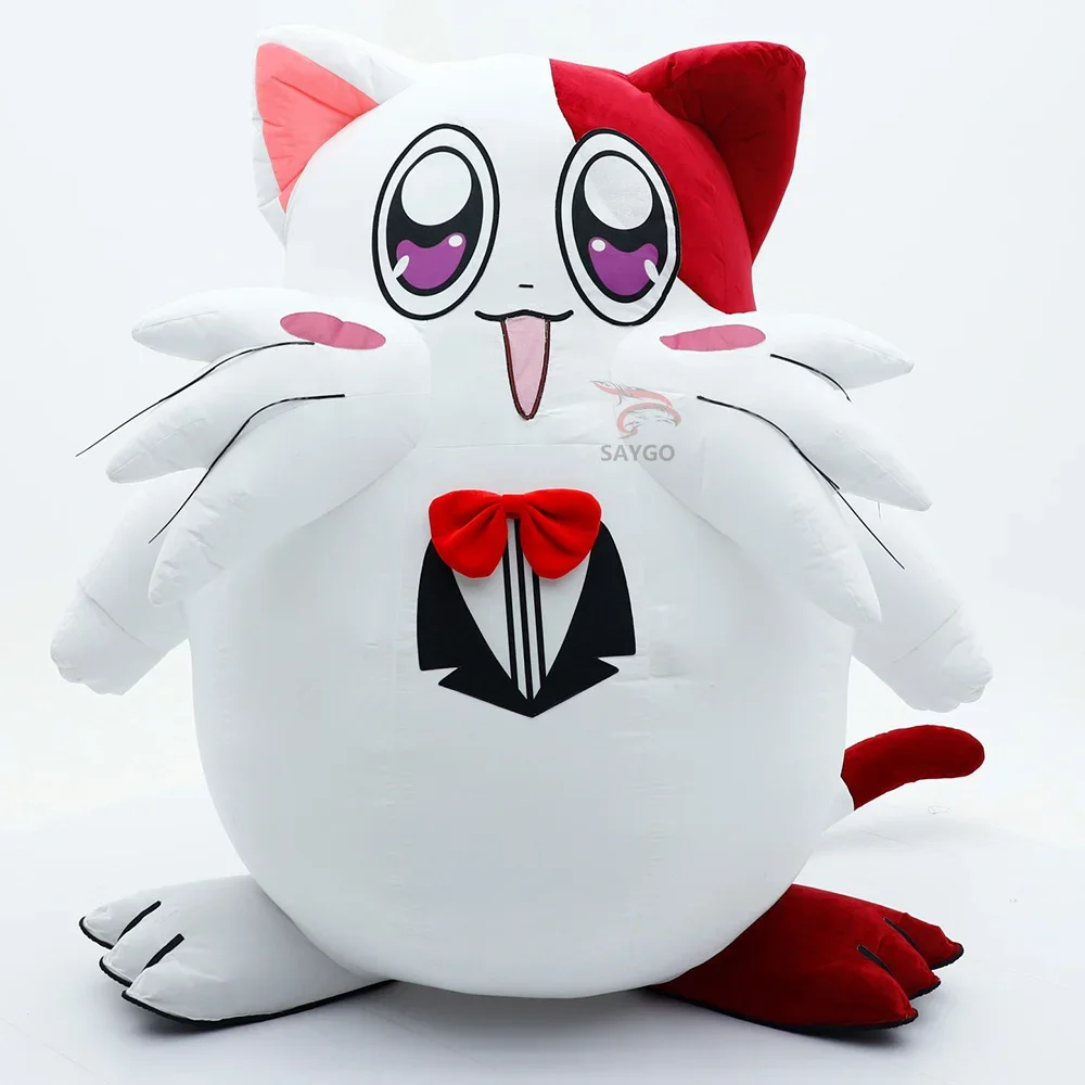 Disfraz de Gato Inflable Gigante para Adultos, Cosplay, 2m de Diámetro, Color Rojo y Blanco, Disfraces de Gato para Eventos, Alquiler, Sin Batería